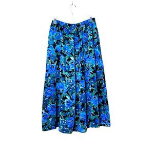 Vintage Condor USA Blue Floral Maxi Skirt Size 8 Elastic Waist Made in USA